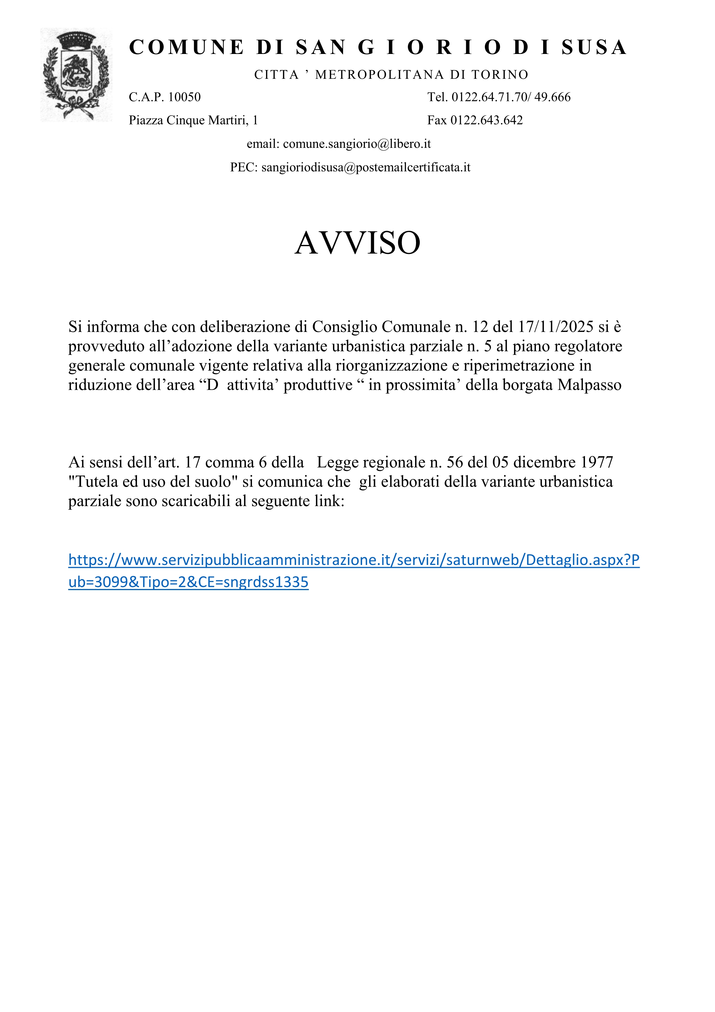 adozione variante parziale n. 5 al prgc